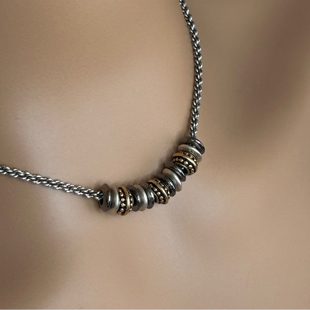 Minimalist Multicolored Mixed Metal Necklace - Picture 3 of 5